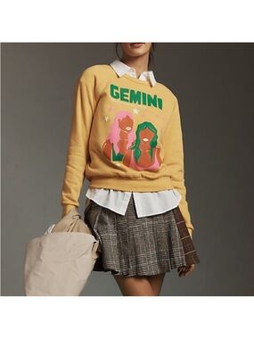 Anthropologie Midnight Ride Gemini Zodiac Crewneck Sweatshirt L NWOT